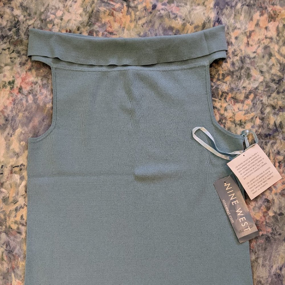 NWT Nine West Turquoise Boat Neck, Drop Shoulder Sleeveless Top